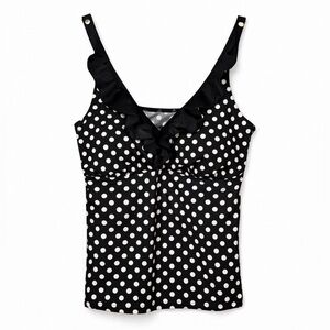 Lands End Womens Polka Dot Tankini Size 16W Beachy Swim Tank UPF Beach Vacation